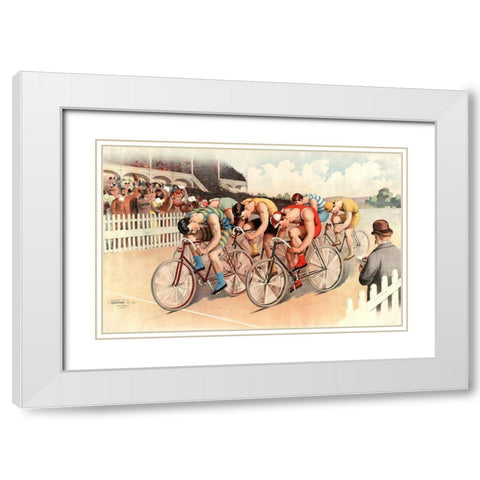 Bicycle Race Scene-1895 White Modern Wood Framed Art Print with Double Matting by Vintage Apple Collection