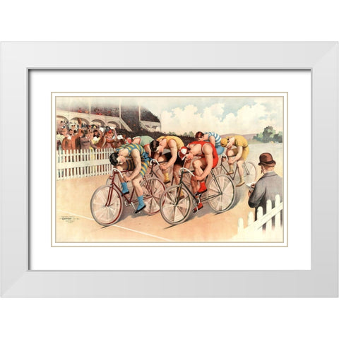 Bicycle Race Scene-1895 White Modern Wood Framed Art Print with Double Matting by Vintage Apple Collection