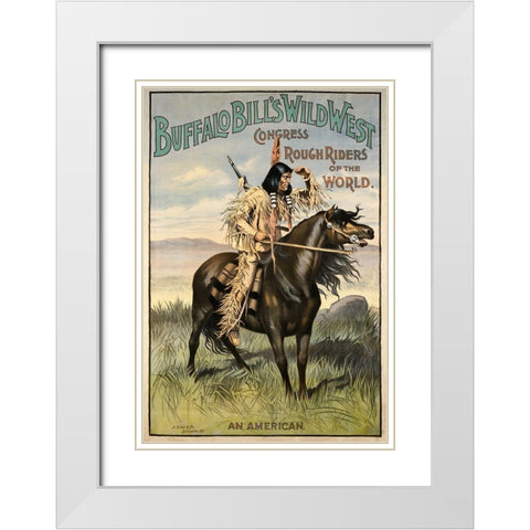 Buffalo Bills Wild West VI White Modern Wood Framed Art Print with Double Matting by Vintage Apple Collection