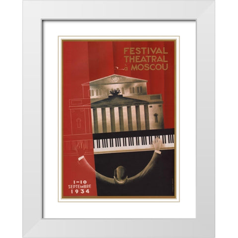 Moscow Theater White Modern Wood Framed Art Print with Double Matting by Vintage Apple Collection