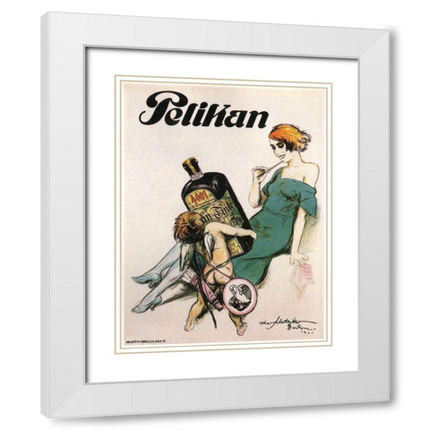 Pelikan White Modern Wood Framed Art Print with Double Matting by Vintage Apple Collection