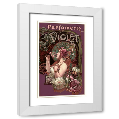 Parfumerie Violet White Modern Wood Framed Art Print with Double Matting by Vintage Apple Collection