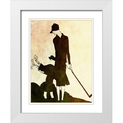 Flapper Golfer Lady White Modern Wood Framed Art Print with Double Matting by Vintage Apple Collection