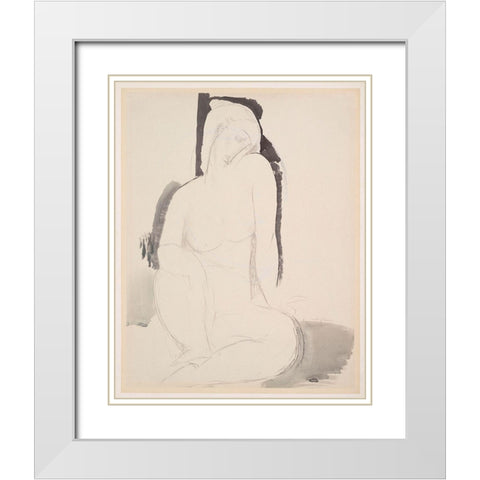 Amedeo Modigliani - Seated Nude White Modern Wood Framed Art Print with Double Matting by Vintage Apple Collection