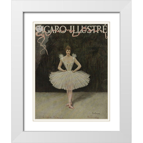Figaro Illustre Ballerina White Modern Wood Framed Art Print with Double Matting by Vintage Apple Collection