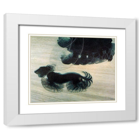Dog On A Leash White Modern Wood Framed Art Print with Double Matting by Vintage Apple Collection