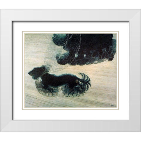 Dog On A Leash White Modern Wood Framed Art Print with Double Matting by Vintage Apple Collection