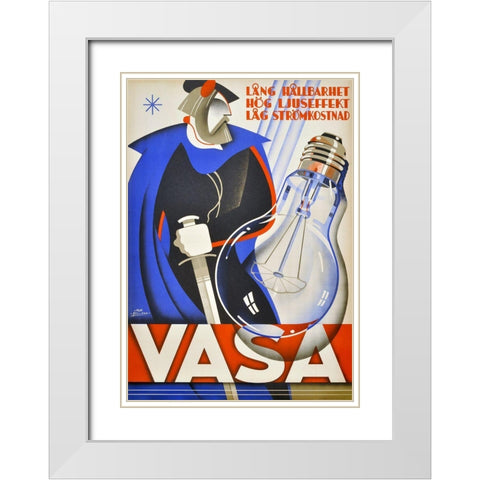 Vasa Lightbulb White Modern Wood Framed Art Print with Double Matting by Vintage Apple Collection
