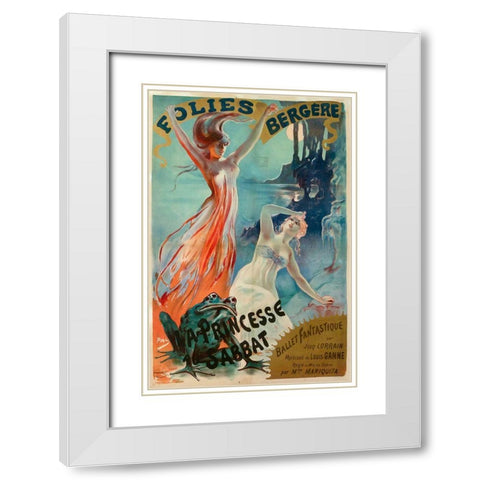 Folies Bergere Pal White Modern Wood Framed Art Print with Double Matting by Vintage Apple Collection