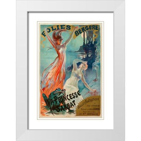 Folies Bergere Pal White Modern Wood Framed Art Print with Double Matting by Vintage Apple Collection