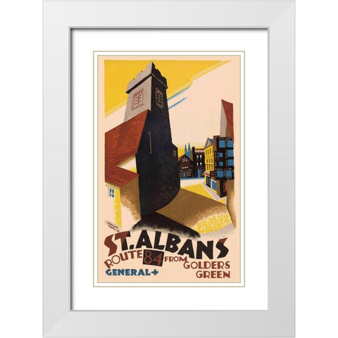 Saint Albans London White Modern Wood Framed Art Print with Double Matting by Vintage Apple Collection