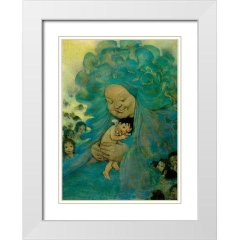 Green Haired Lady White Modern Wood Framed Art Print with Double Matting by Vintage Apple Collection