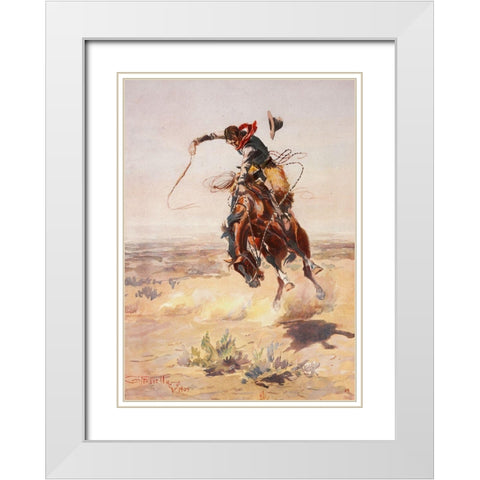 Charles Marion Russell - A Bad Hoss White Modern Wood Framed Art Print with Double Matting by Vintage Apple Collection