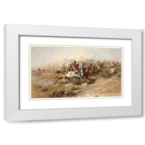 Charles Marion Russell - Custer Fight White Modern Wood Framed Art Print with Double Matting by Vintage Apple Collection