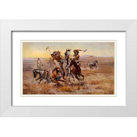 Charles Marion Russell - Souix Blackfeet White Modern Wood Framed Art Print with Double Matting by Vintage Apple Collection