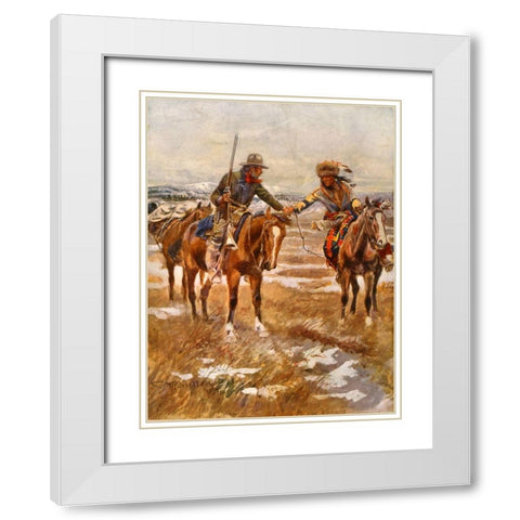 Charles Marion Russell - The Meeting White Modern Wood Framed Art Print with Double Matting by Vintage Apple Collection