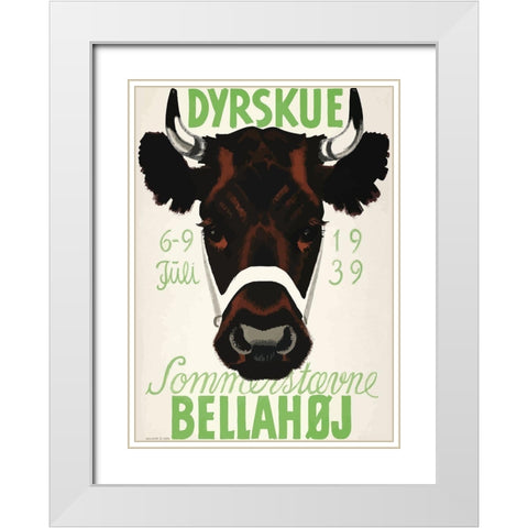 Dyrskue Danish Cow White Modern Wood Framed Art Print with Double Matting by Vintage Apple Collection