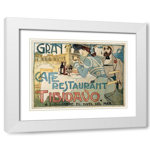 Grand Cafe White Modern Wood Framed Art Print with Double Matting by Vintage Apple Collection