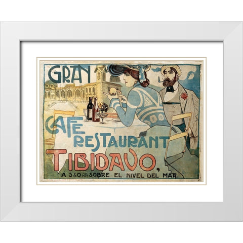 Grand Cafe White Modern Wood Framed Art Print with Double Matting by Vintage Apple Collection