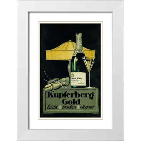 Champagne Lobster White Modern Wood Framed Art Print with Double Matting by Vintage Apple Collection