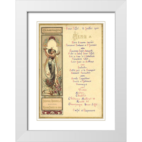 Paris Nouveau Menu White Modern Wood Framed Art Print with Double Matting by Vintage Apple Collection