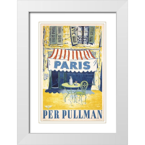 Paris Cafe White Modern Wood Framed Art Print with Double Matting by Vintage Apple Collection
