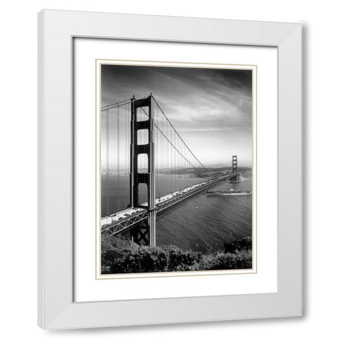 San Francisco Bridge White Modern Wood Framed Art Print with Double Matting by Vintage Apple Collection