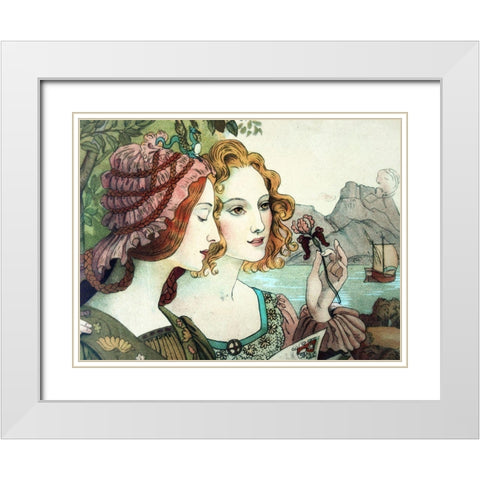 Vintage Art Nouveau Women White Modern Wood Framed Art Print with Double Matting by Vintage Apple Collection