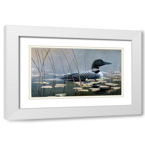 Loon In Reeds White Modern Wood Framed Art Print with Double Matting by Goebel, Wilhelm