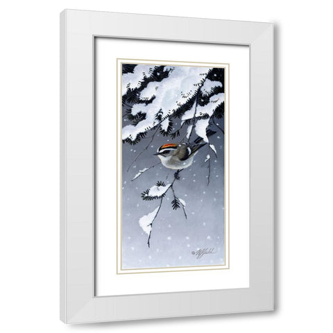 Winter Sprite - Golden Crown Kinglet White Modern Wood Framed Art Print with Double Matting by Goebel, Wilhelm