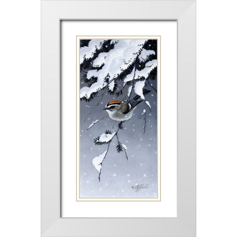 Winter Sprite - Golden Crown Kinglet White Modern Wood Framed Art Print with Double Matting by Goebel, Wilhelm