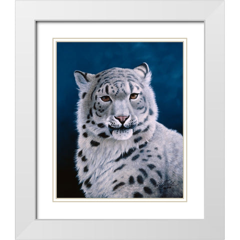 Young Snow Leopard White Modern Wood Framed Art Print with Double Matting by Goebel, Wilhelm
