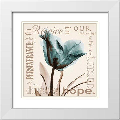 Rejoice - Blue Tulip White Modern Wood Framed Art Print with Double Matting by Koetsier, Albert