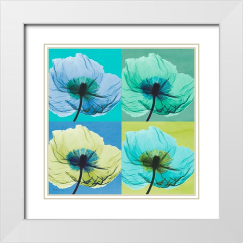 Blue Green Flowers 2 White Modern Wood Framed Art Print with Double Matting by Koetsier, Albert