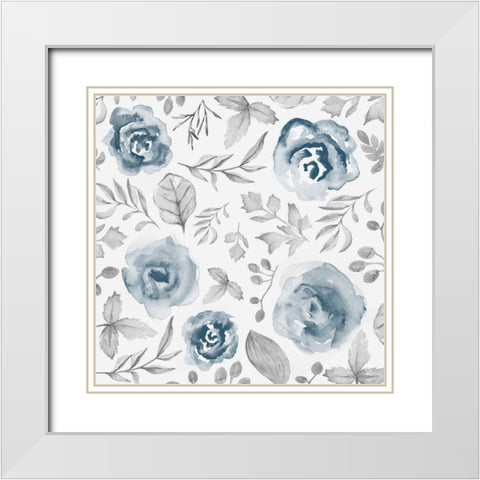 Blue Fade Foliage White Modern Wood Framed Art Print with Double Matting by Vidal, Alicia