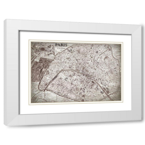 Map of Paris White Modern Wood Framed Art Print with Double Matting by Bailey, Ann