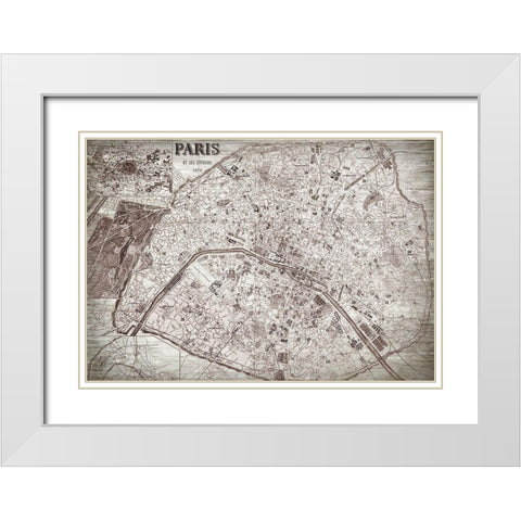 Map of Paris White Modern Wood Framed Art Print with Double Matting by Bailey, Ann