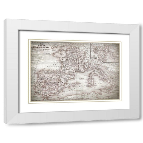 Map of Spain White Modern Wood Framed Art Print with Double Matting by Bailey, Ann