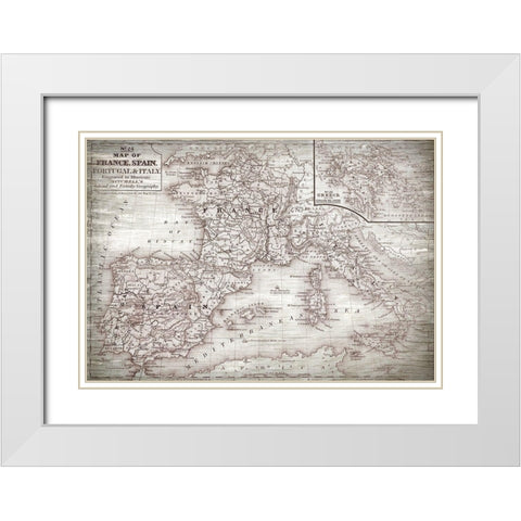 Map of Spain White Modern Wood Framed Art Print with Double Matting by Bailey, Ann
