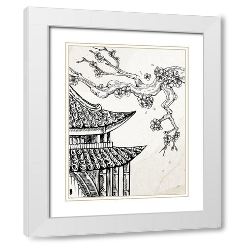 Pagoda Cherry Blossom 1 White Modern Wood Framed Art Print with Double Matting by Bailey, Ann