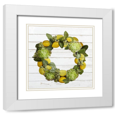 Lemon Succulent Wreath White Modern Wood Framed Art Print with Double Matting by Bailey, Ann