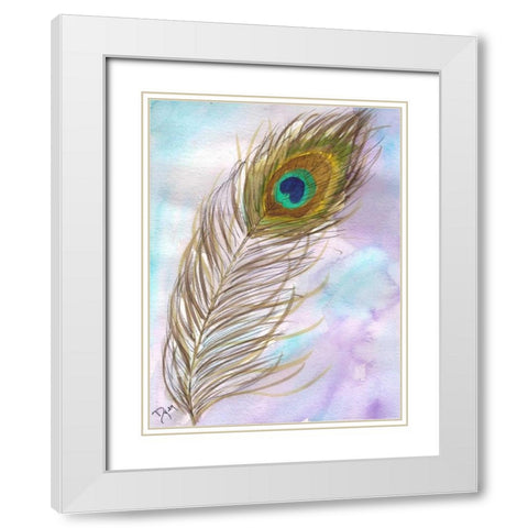 Peacock Feather 1 White Modern Wood Framed Art Print with Double Matting by Dyer, Beverly