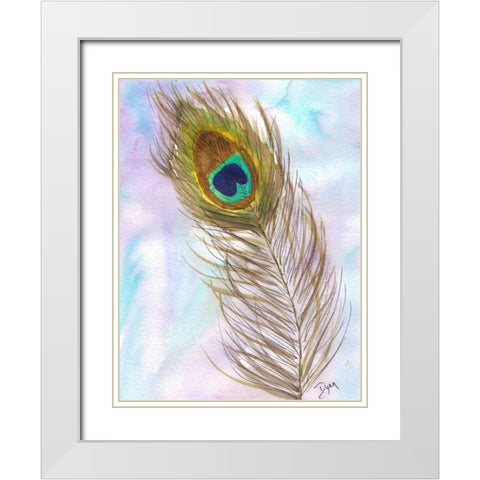 Peacocl Feather 2 White Modern Wood Framed Art Print with Double Matting by Dyer, Beverly