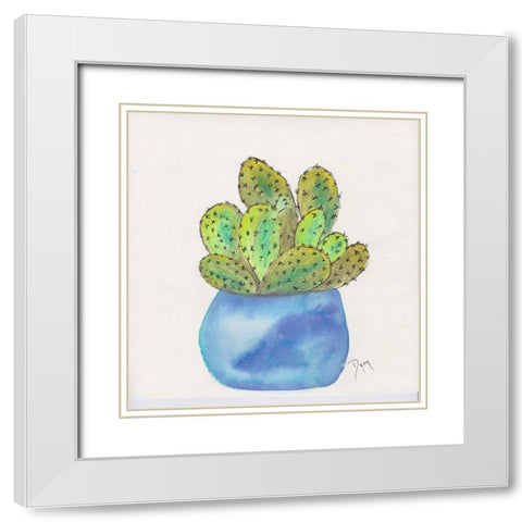 Cactus Pot I White Modern Wood Framed Art Print with Double Matting by Dyer, Beverly
