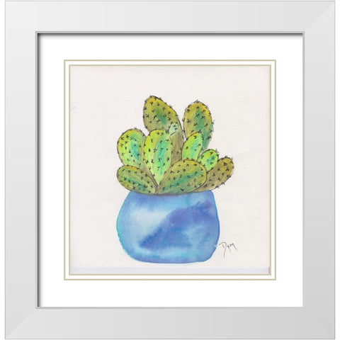 Cactus Pot I White Modern Wood Framed Art Print with Double Matting by Dyer, Beverly