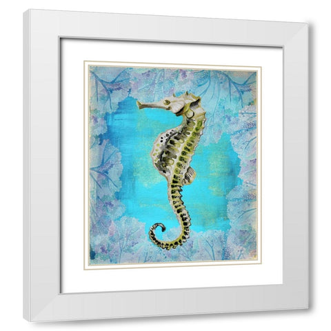 Seahorse Portrait White Modern Wood Framed Art Print with Double Matting by Boho Hue Studio