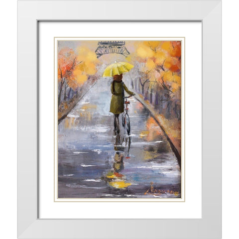 Rainy Day Paris White Modern Wood Framed Art Print with Double Matting by Boho Hue Studio