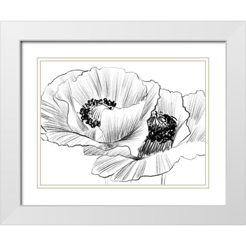 Sketched Poppies 3 White Modern Wood Framed Art Print with Double Matting by Boho Hue Studio