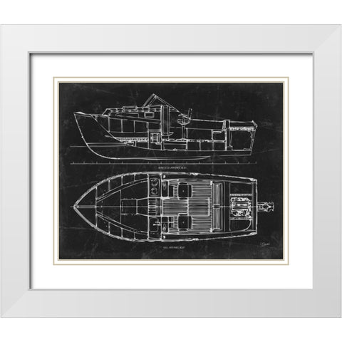 Boat Blueprint 2 blk White Modern Wood Framed Art Print with Double Matting by Stevens, Carole
