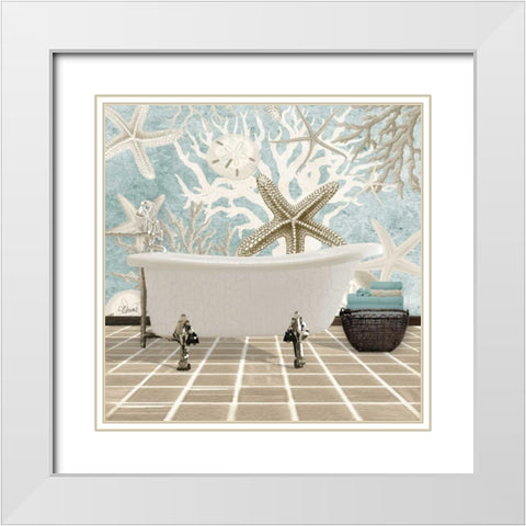 Coral Bath 1A White Modern Wood Framed Art Print with Double Matting by Stevens, Carole